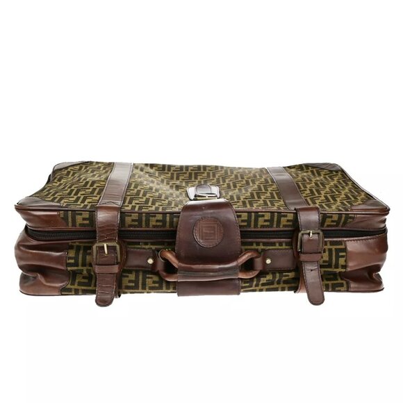 FENDI Logo Zucca Pattern Suitcase Travel Hand Bag Canvas Leather Brown 36YG733 - Picture 5 of 15